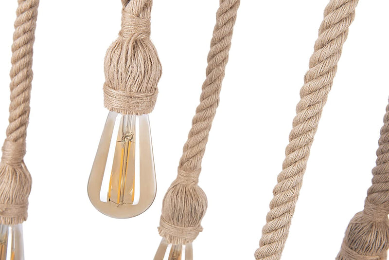 Vintage Bamboo Lamp with Hemp Ropes - Dimmable 6x Edison Lamps