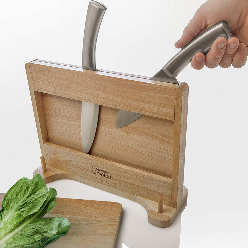 Cutting Board Set with Stand and Built-In Knife