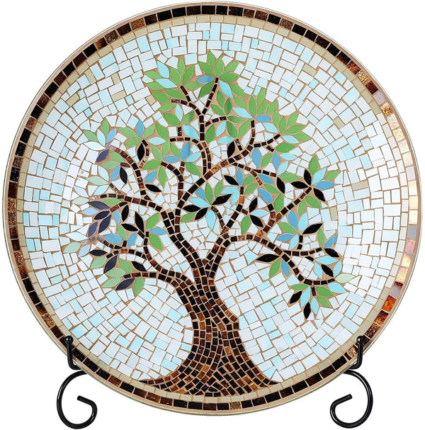 15" Round Mosaic Glass Decorative Charger Plate with Stand Tree