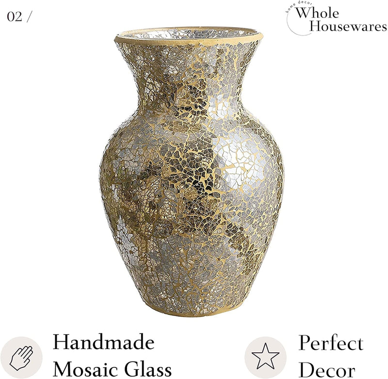 WHOLE HOUSEWARES | Mosaic Glass Vase | 10.5" Home Dcor Centerpiece | Elegant Glass