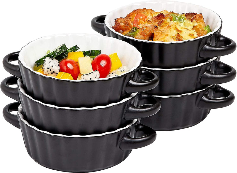 6-Piece Ceramic Oven-Safe Souffle Dishes and Mini Quiche Pan Set