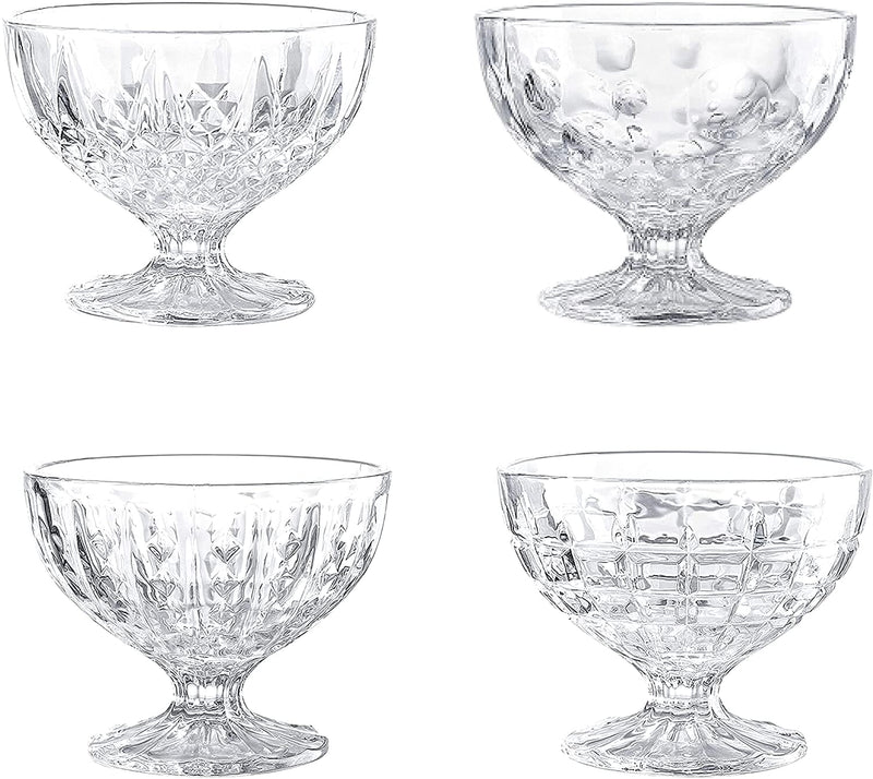 Glass Dessert Bowls | Set Of 4 Unique Cups | 8 Ounce Clear Glass | Glass Ice Cream Sunda