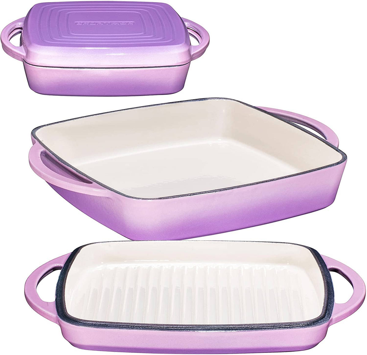 Enameled Square Cast Iron Baking Pan with Grill Lid