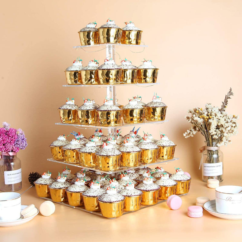 5-Tier Square Pastry Stand with LED Lights
