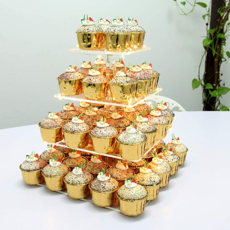 Acrylic Cupcake Display Stand with LED Lights - 4 Tiers