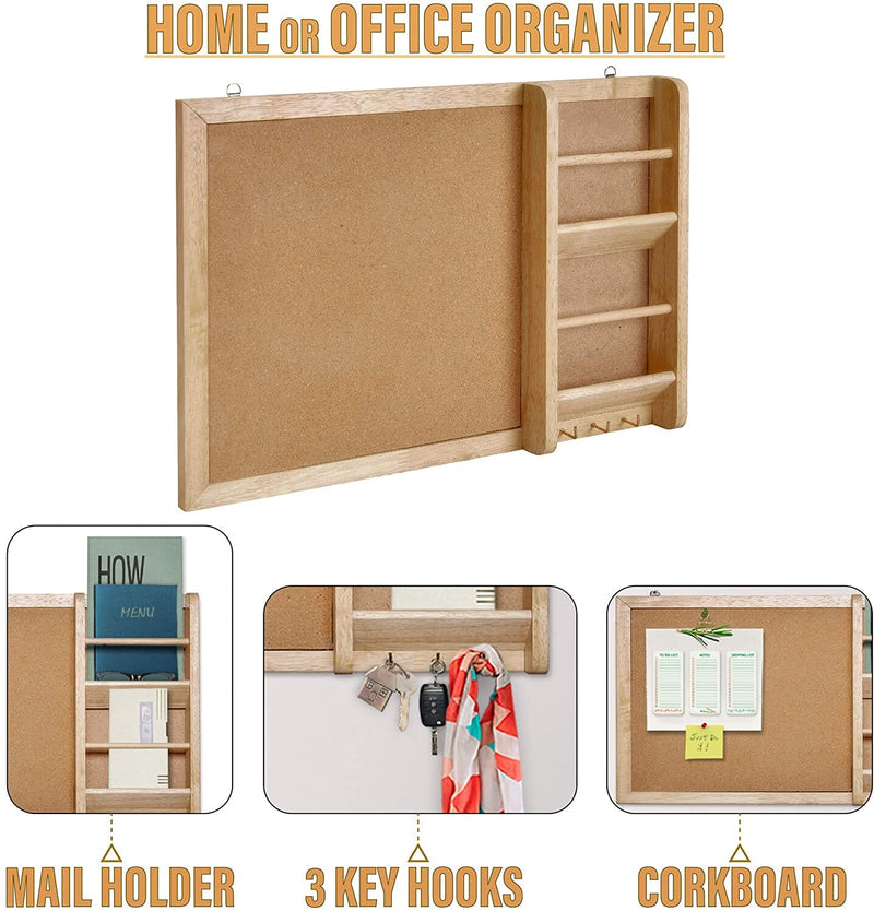 Cork Bulletin Board with Mail Organizer, Key, and Jewelry Holder
