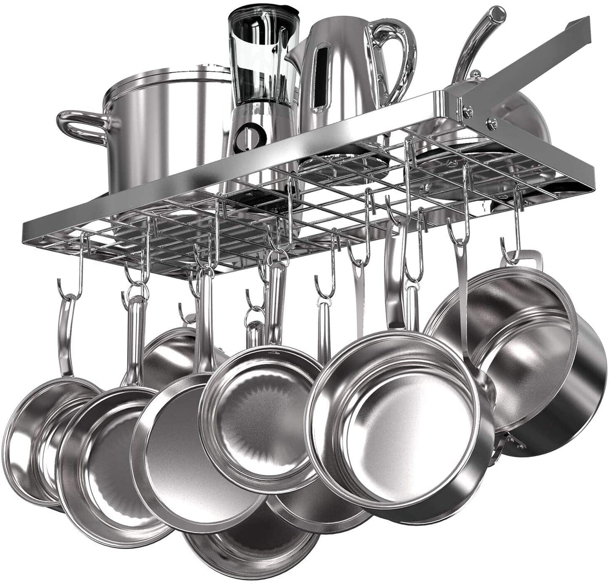 Square Grid Pot Rack - Cookware Organizer with 15 Hooks
