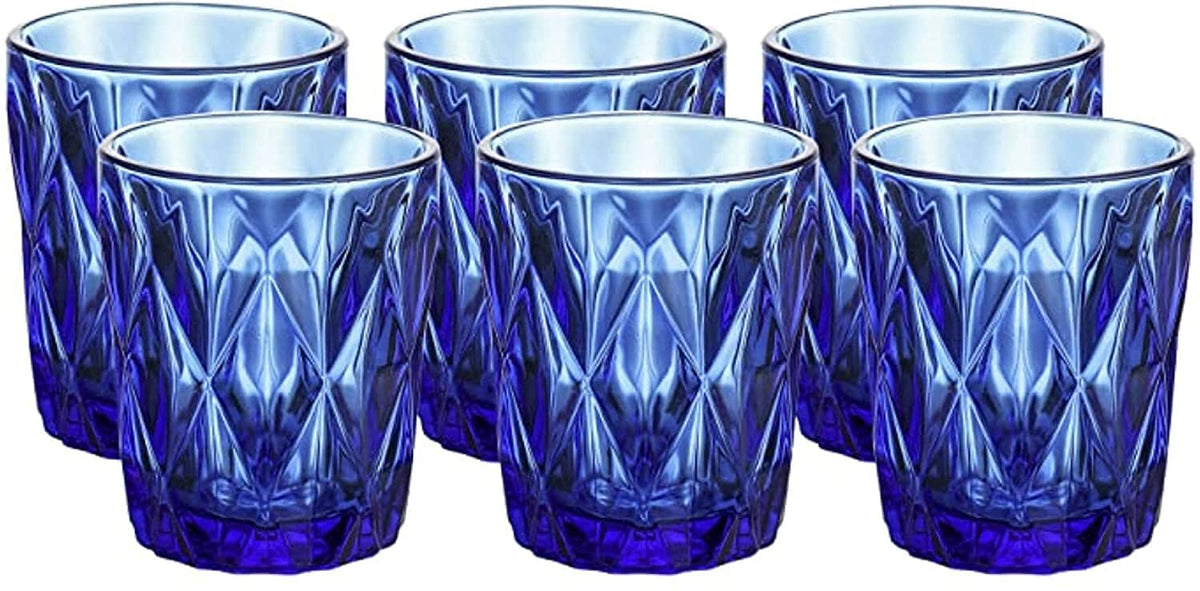 WHOLE HOUSEWARES | Colored Glass Drinkware Set | Vintage Drinking Cups | Cobalt Blue