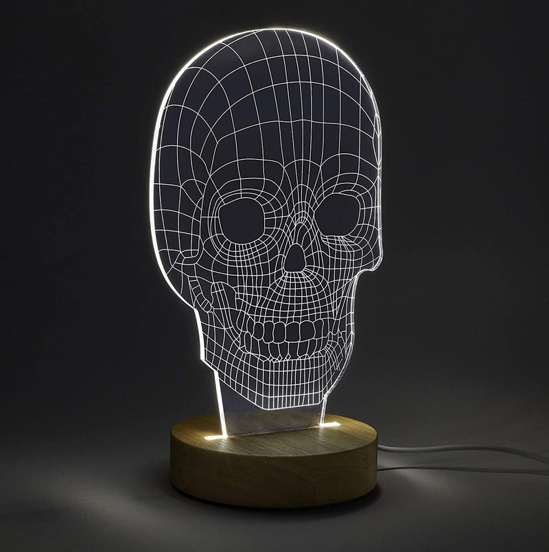 3D Skull Illusion Light with Wood Base and Acrylic Design