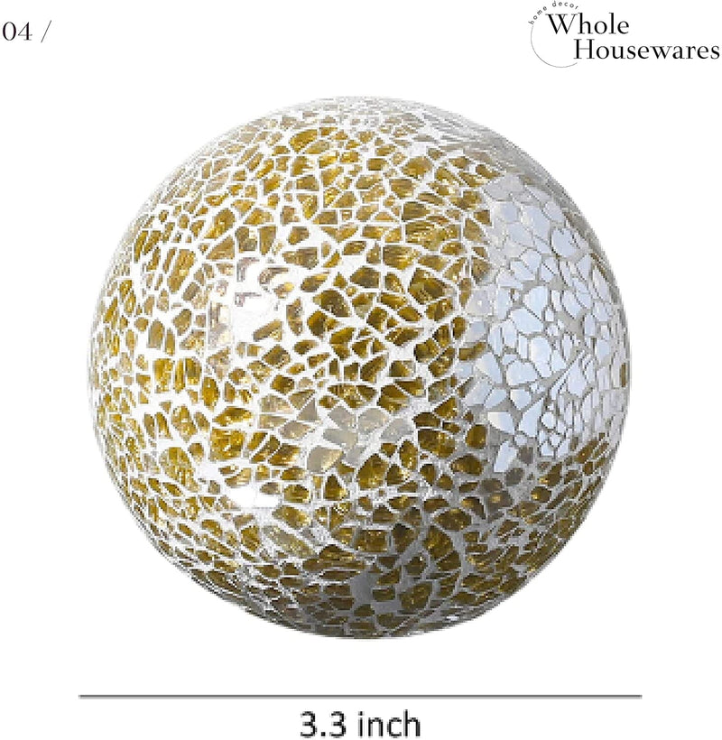 Decorative Balls | Set Of 5 | Glass Mosaic Sphere | Diameter 3" | Modern Decorative Orbs