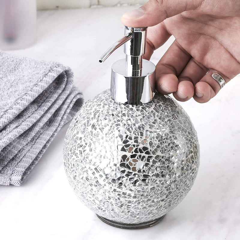 Glass Mosaic Hand Soap Dispenser-Lotion Bottle With Chrome Plated Plastic Pump-14 Ounce