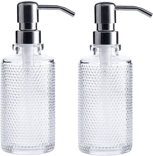 10-Ounce Clear Glass Round Soap Dispenser Bottles with Stainless Steel Pumps (2 Pack) Ideal