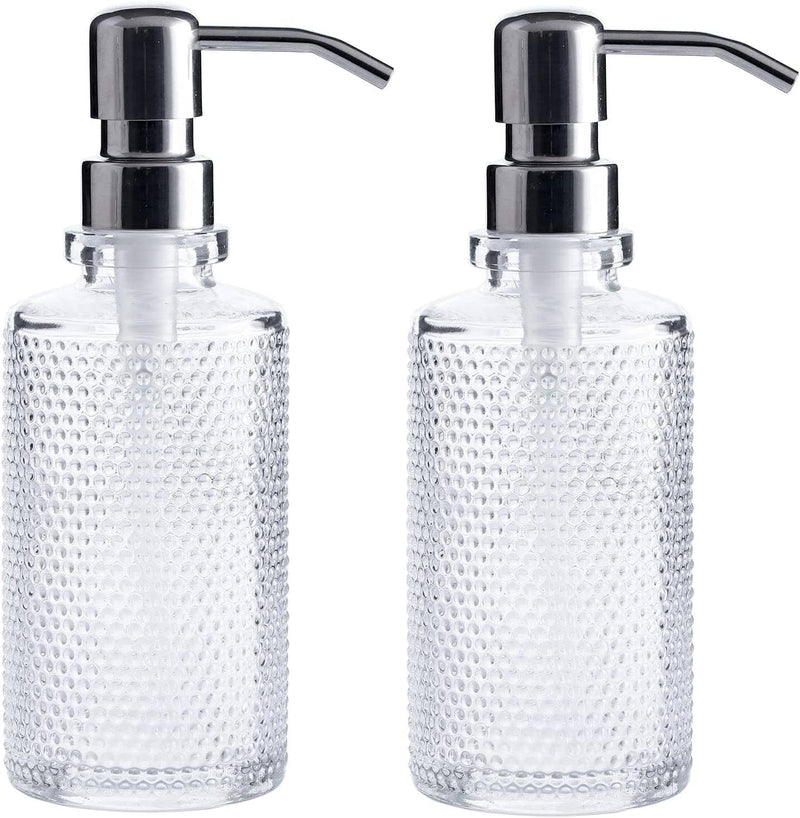 10-Ounce Clear Glass Round Soap Dispenser Bottles with Stainless Steel Pumps (2 Pack) Ideal