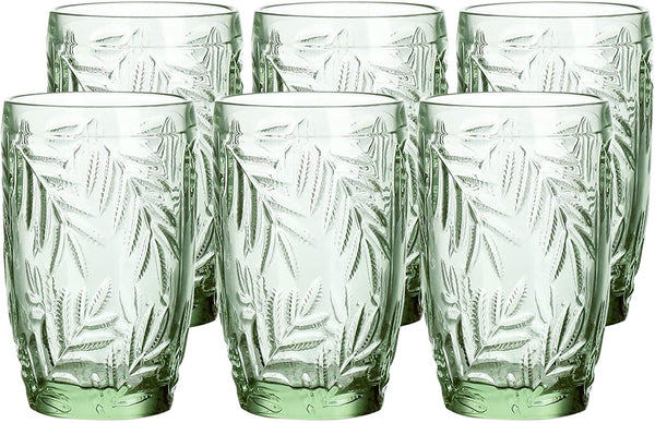 Colored Wine Glass Vintage- Pressed Pattern Water Glass - 11.5 Ounce Set of 6 (Green