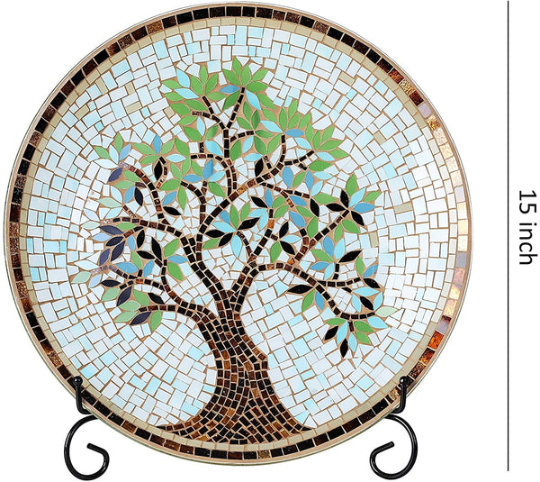 15" Round Mosaic Glass Decorative Charger Plate with Stand Tree