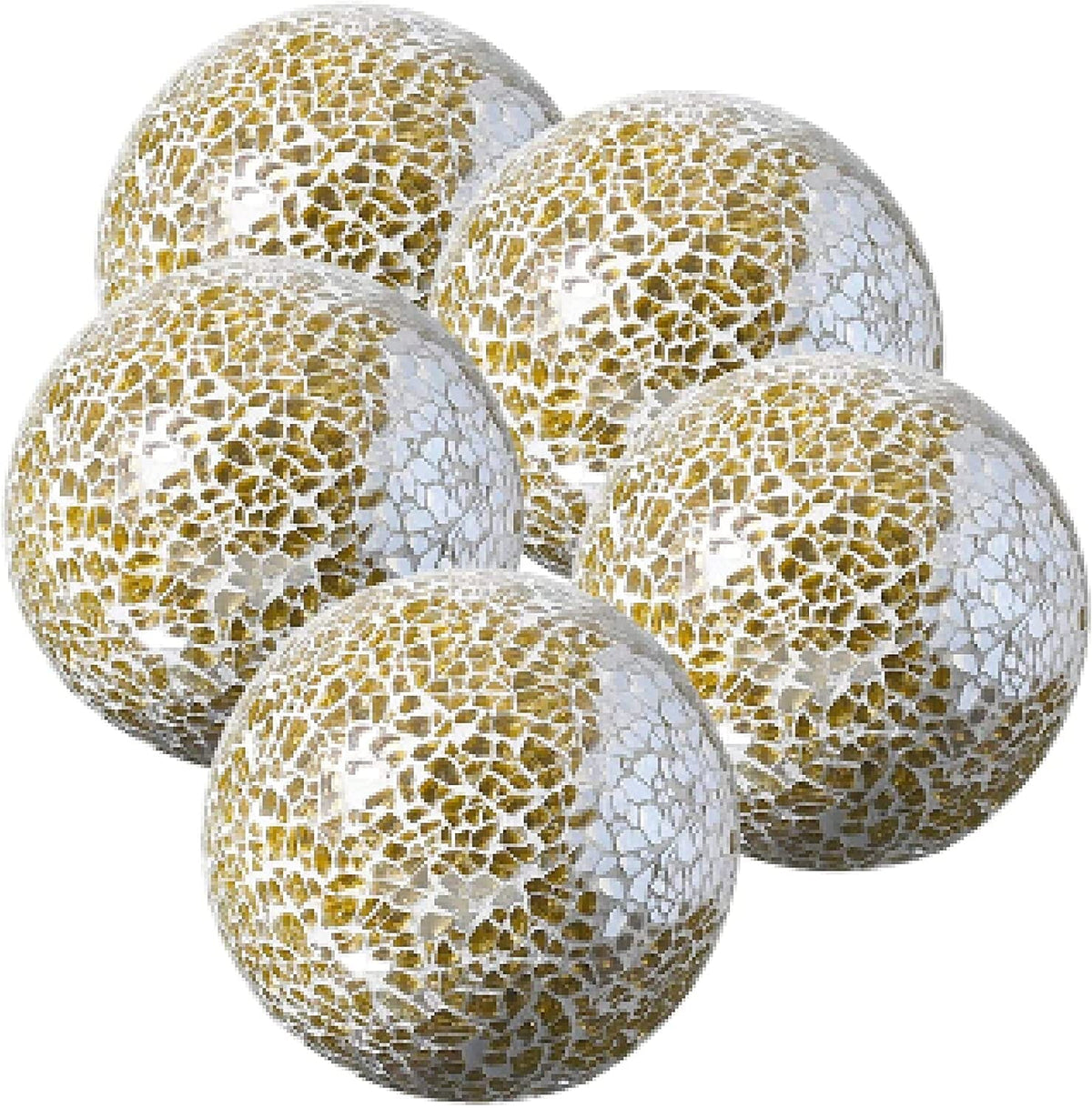 Decorative Balls Set of 5 Glass Mosaic Sphere Dia 3" (Mirror Black