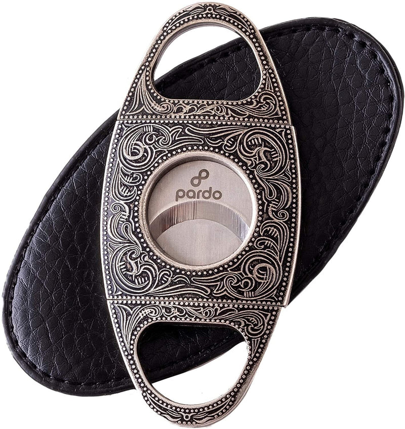 Stainless Steel Engraved Cigar Cutter - Silver, Straight Cut, Double Blade