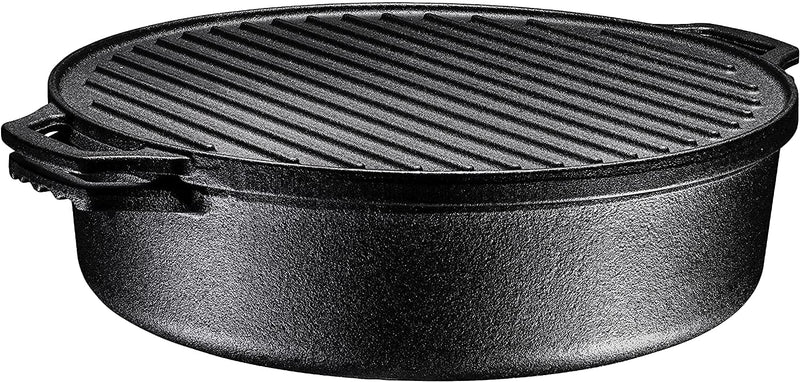 Pre-Seasoned Cast Iron Roasting Pan with Reversible Grill Lid