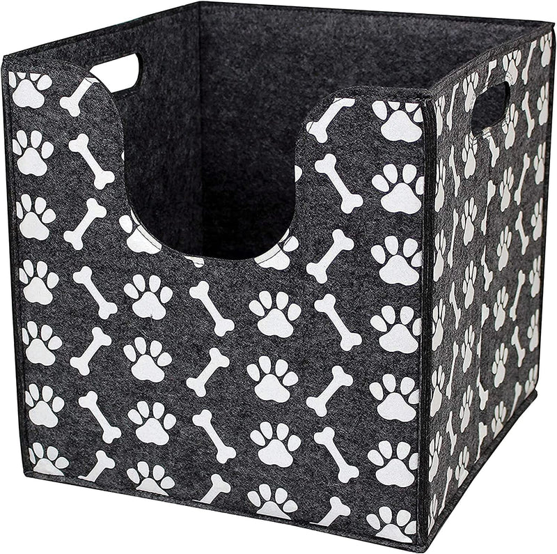 Bins & Things Dog Toy Bin Storage Basket (14 x 14 x 14 Inches) Thick Felt Dog Toy Box