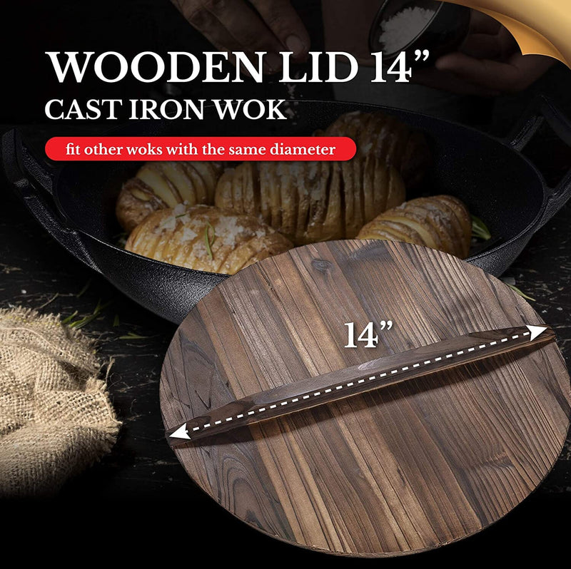 Round Wooden Wok Lid for 14" Cast Iron Wok Pot