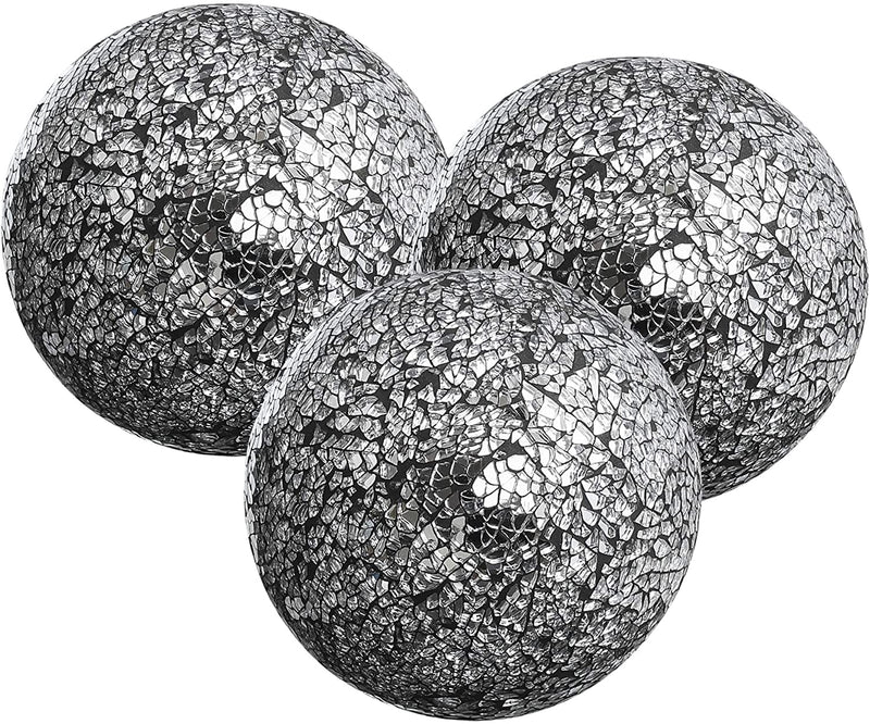 Decorative Balls Set of 3 Glass Mosaic Sphere Dia 5" (Gold