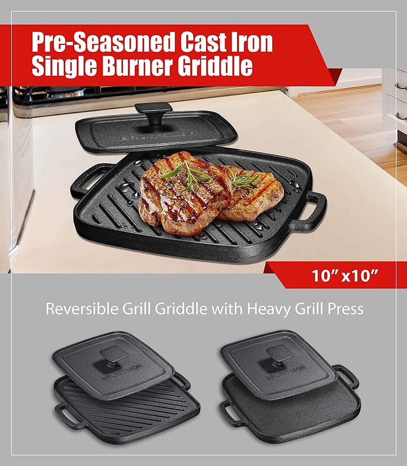 Pre-Seasoned Square Cast Iron Griddle Grill Pan