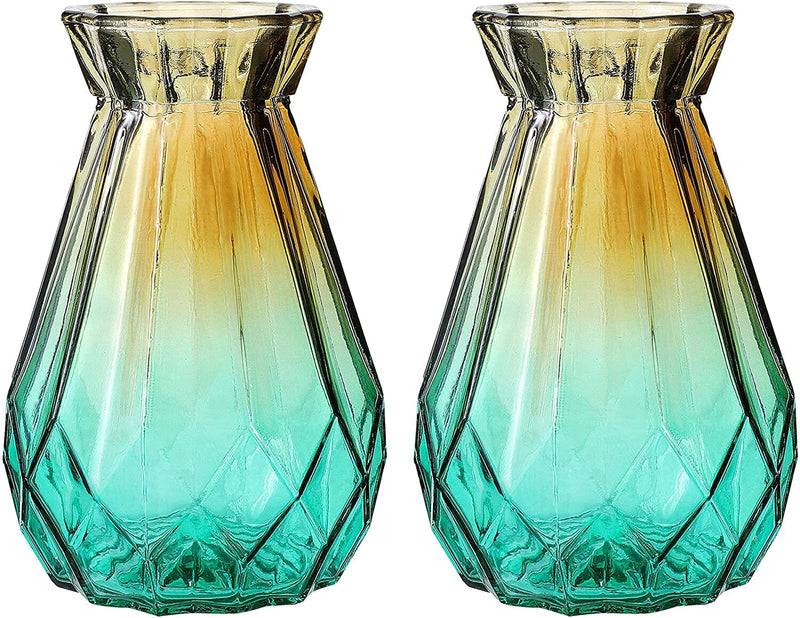 6inch Tall Diamond-Faceted Decorative Glass Flower Vases, Set of 2