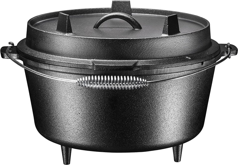 Camping Dutch Oven, 8.5 Quart with Lid - Pre-Seasoned Cast Iron