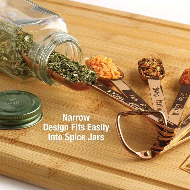 2lb Depot Stainless Steel Measuring Spoons Set of 9 Includes Bonus Leveler, Narrow Design Fits in Spice Jars for Dry or Liquid Ingredients