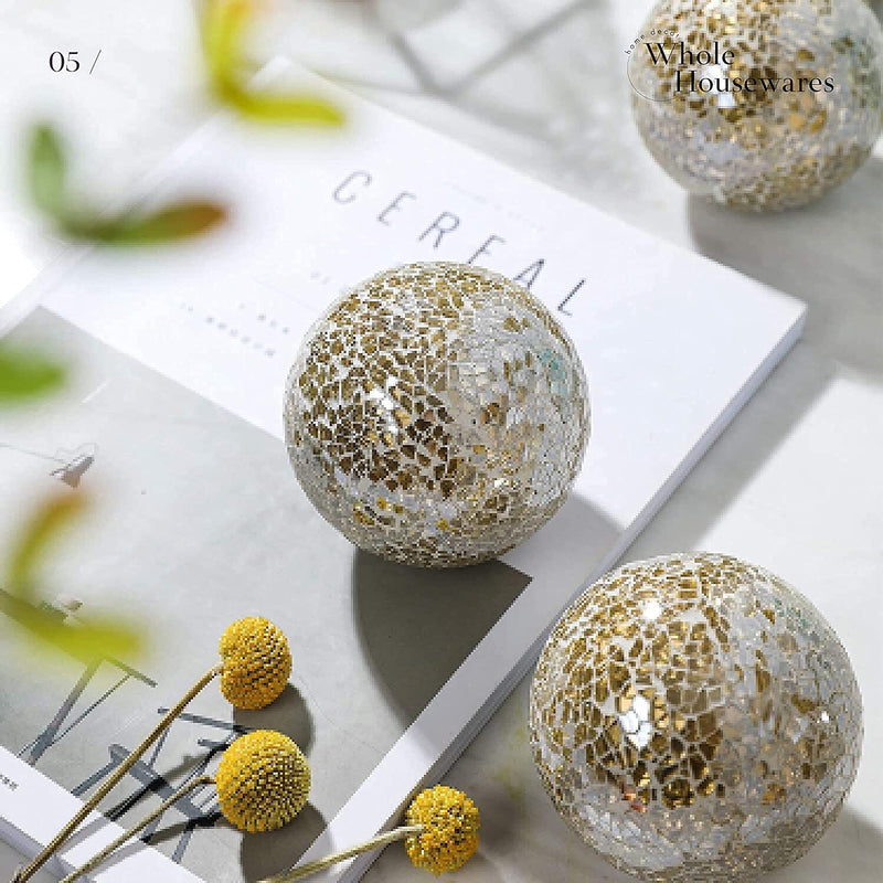 Decorative Balls Set of 5 Glass Mosaic Sphere Dia 3" (Mirror Black