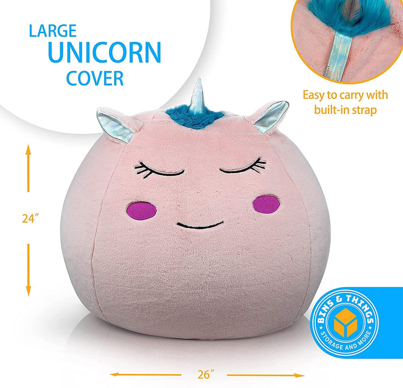 Unicorn Bean Bag Chair Cover for Kids (26 x 24 Inch) Ultra-Soft and Fluffy Fur-Like Cover