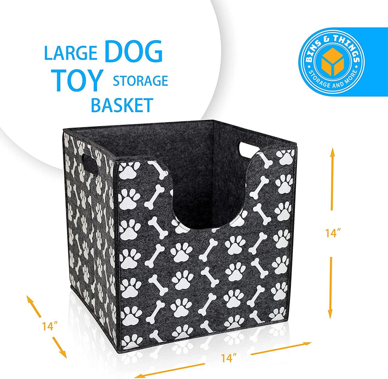 Bins & Things Dog Toy Bin Storage Basket (14 x 14 x 14 Inches) Thick Felt Dog Toy Box