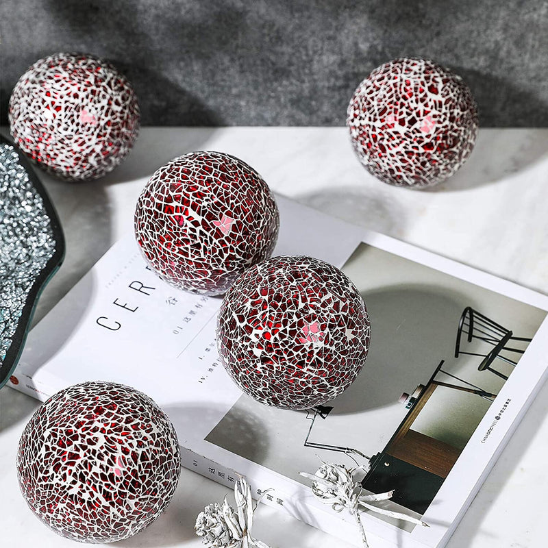 WHOLE HOUSEWARES | Decorative Balls | Set of 5 | Glass Mosaic Sphere | Diameter 3"