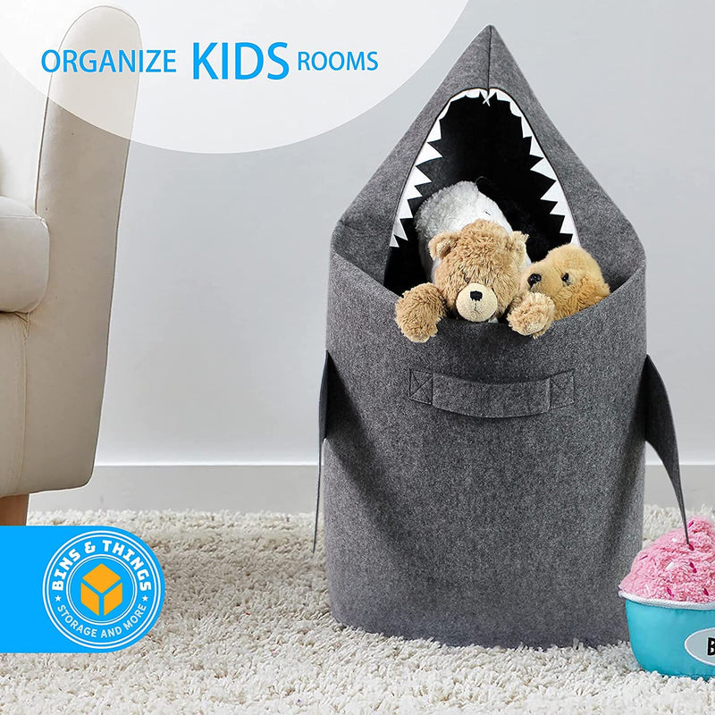 Bins & Things Shark Kids Laundry Hamper | Toy Organizer Basket | Baby Clothes Nursery