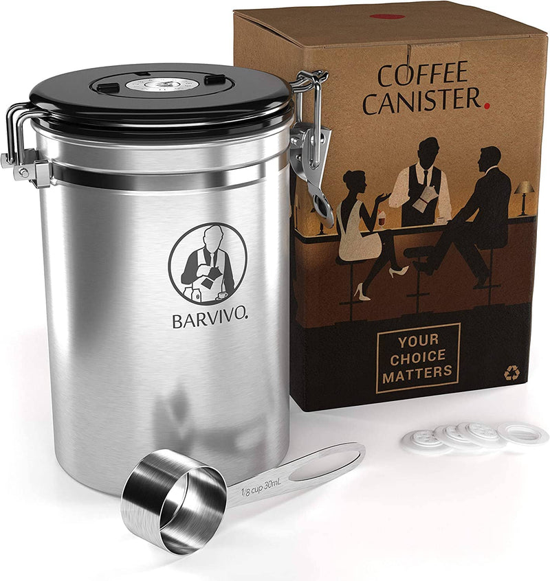 Stainless Steel Coffee Canister  Large  Keep Your Best Coffee Beans And Grounds