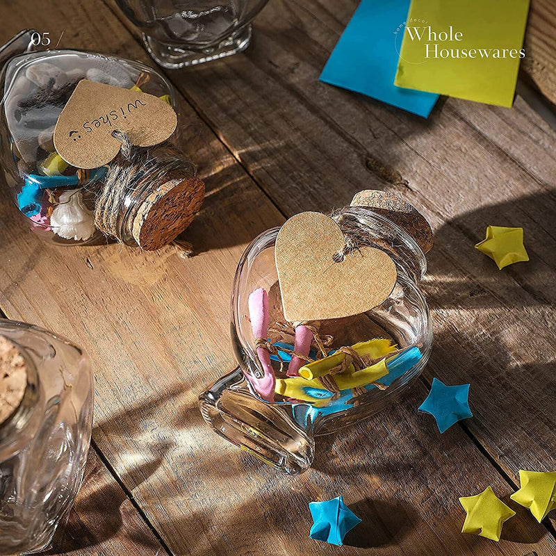 Heart Shaped Glass Favor Jars With Cork Lids | Set Of 12 | 5Oz Glass Wish Bottles